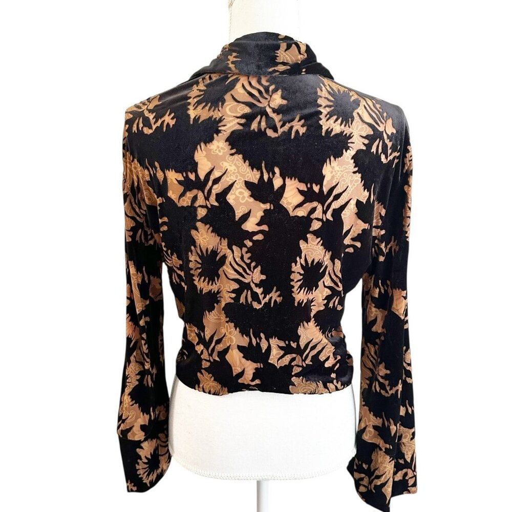 Zara Womens Velvet Burnout Button Down Blouse Size Small Hippie Bell Sleeve - Picture 2 of 6